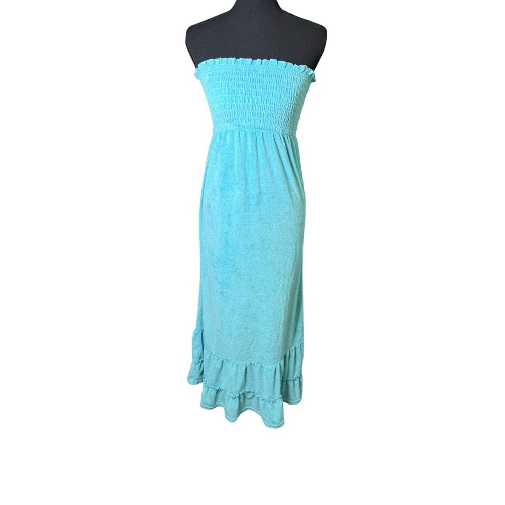 Miken Swim Cover Up Women Small Turquoise‎ Excellent Terry Cloth Maxi Dress